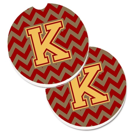 Carolines Treasures Letter K Chevron Garnet and Gold Set of 2 Cup Holder Car Coaster CJ1048-KCARC